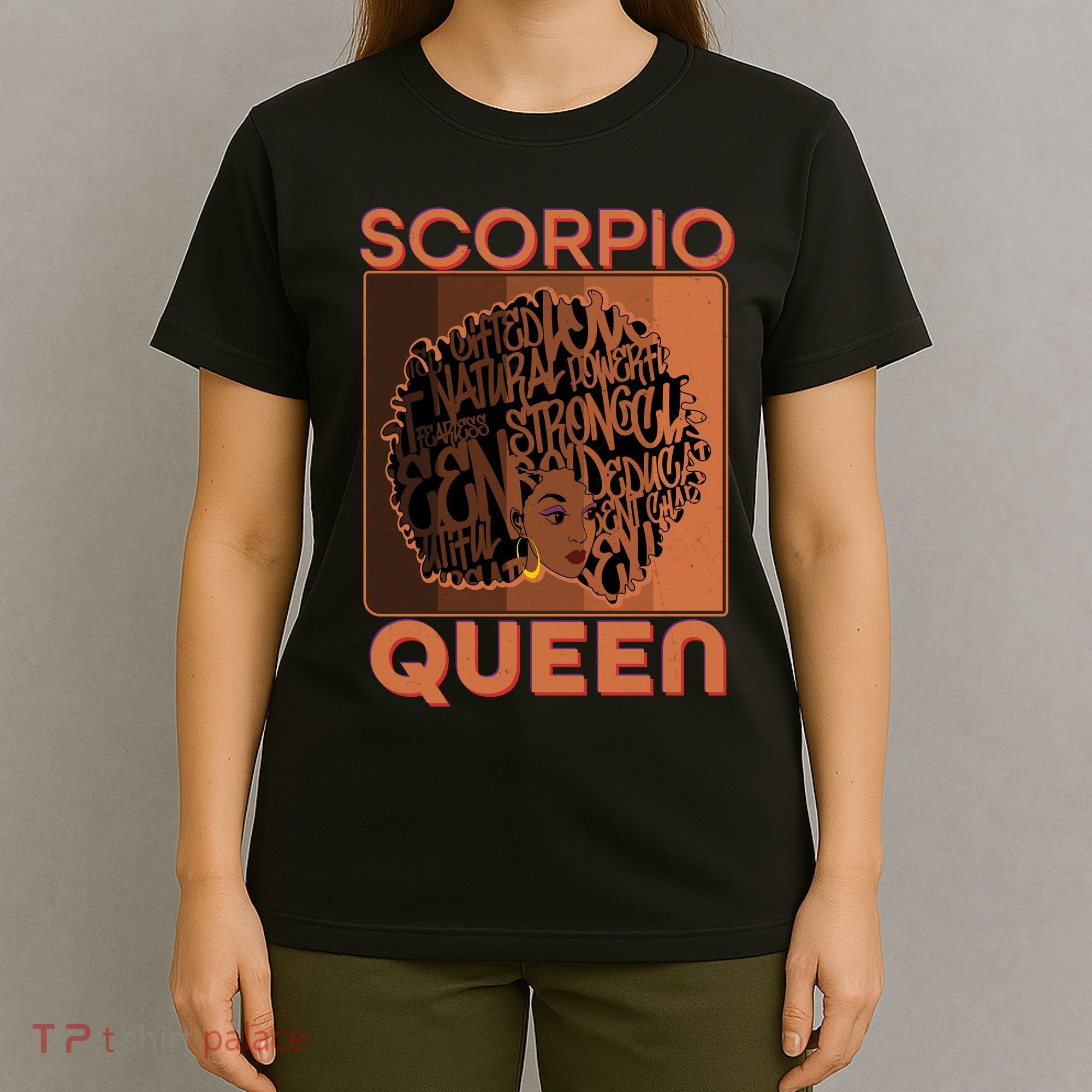 Cool Retro Scorpio Queen Afro Woman T-Shirt