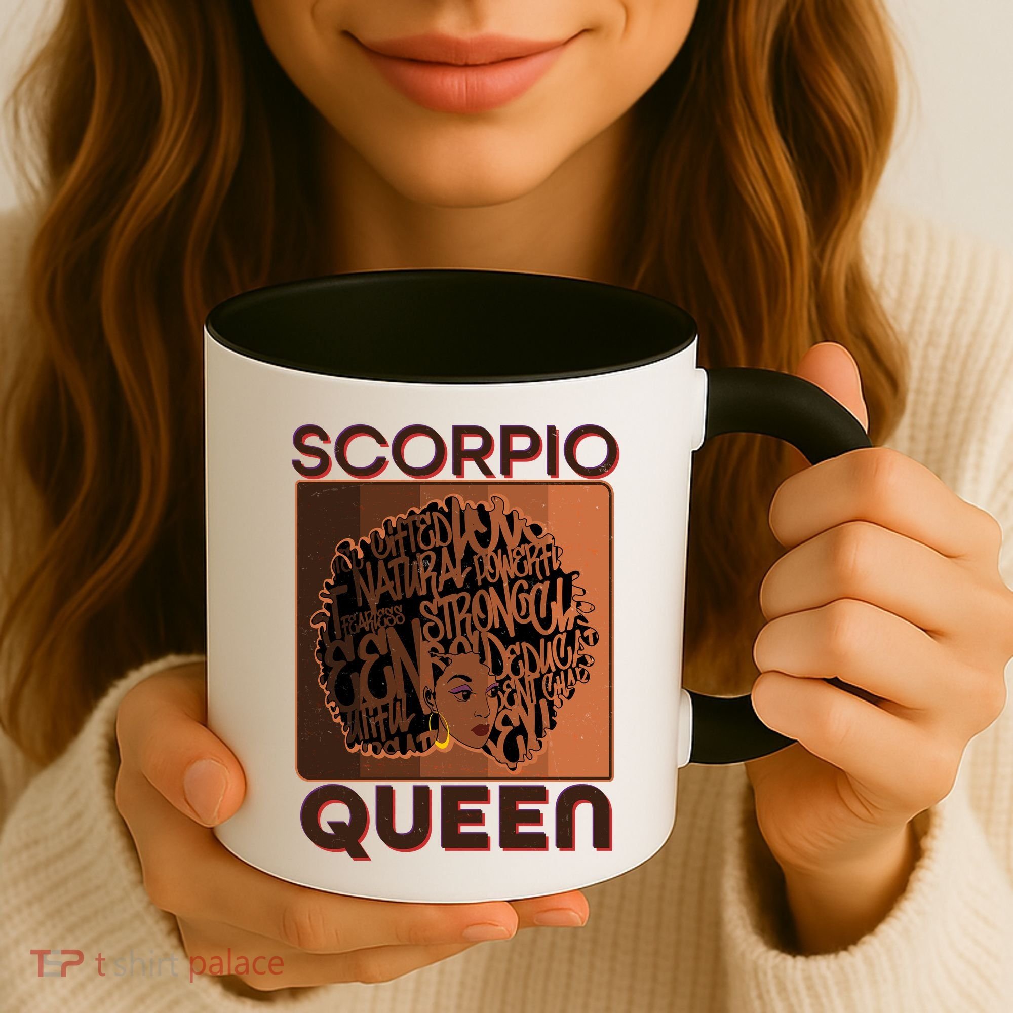 Cool Retro Scorpio Queen Afro Woman Coffee Mug