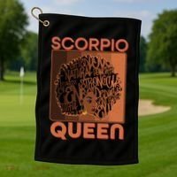 Cool Retro Scorpio Queen Afro Woman Golf Towel thumb 1