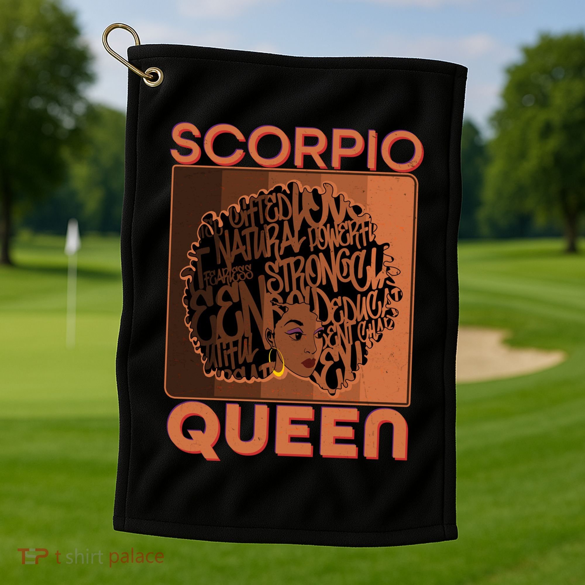 Cool Retro Scorpio Queen Afro Woman Golf Towel