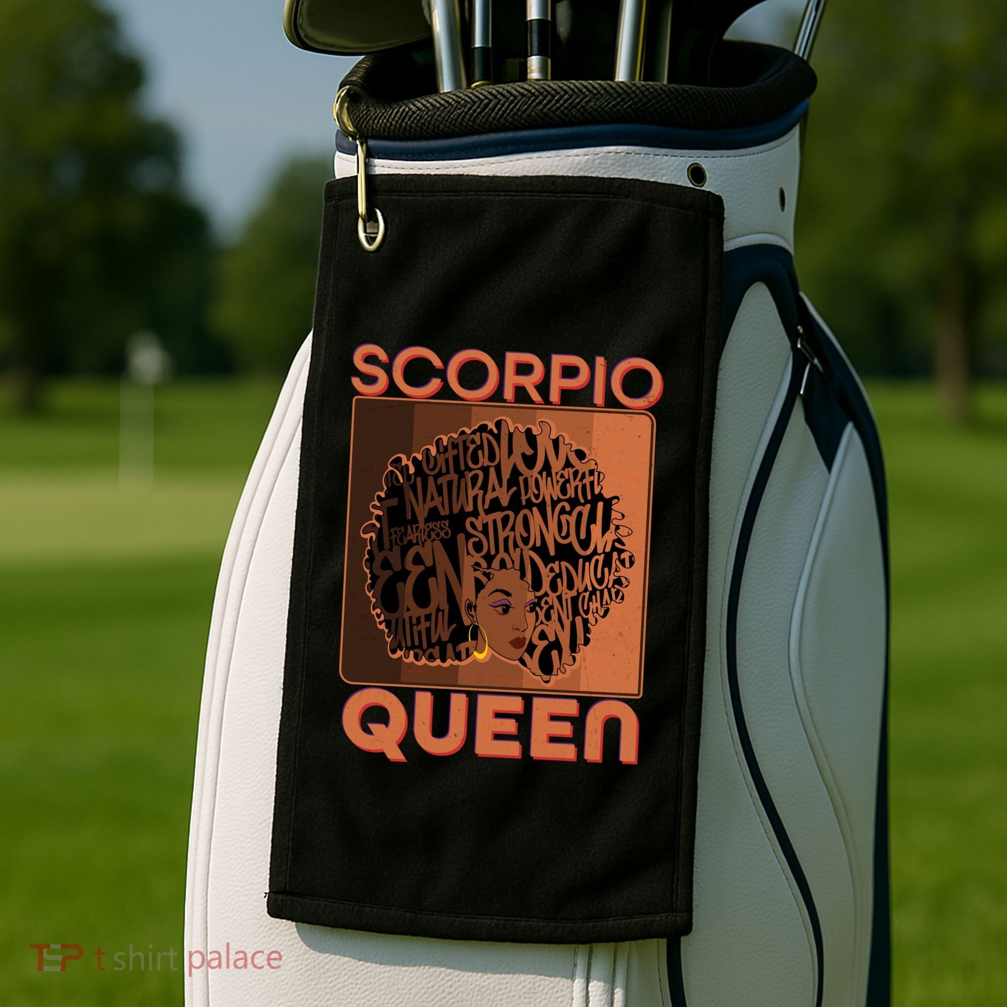 Cool Retro Scorpio Queen Afro Woman Golf Towel