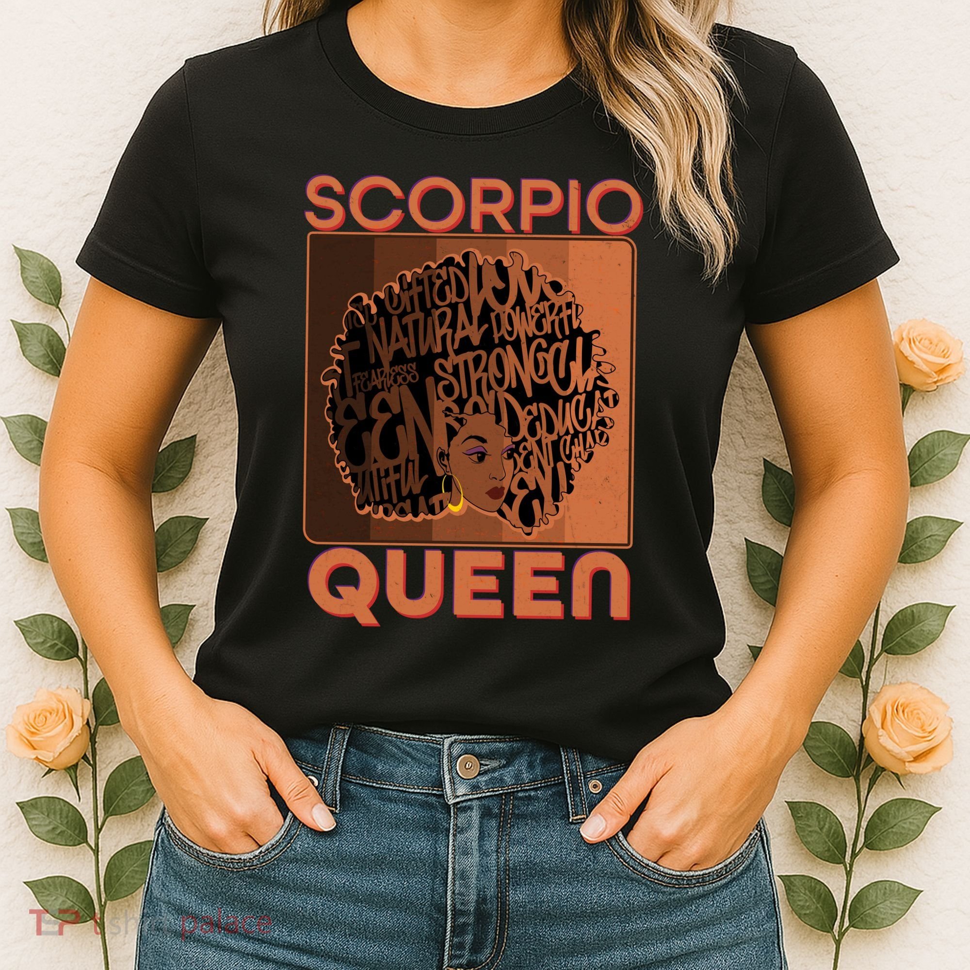 Cool Retro Scorpio Queen Afro Woman Women's T-Shirt