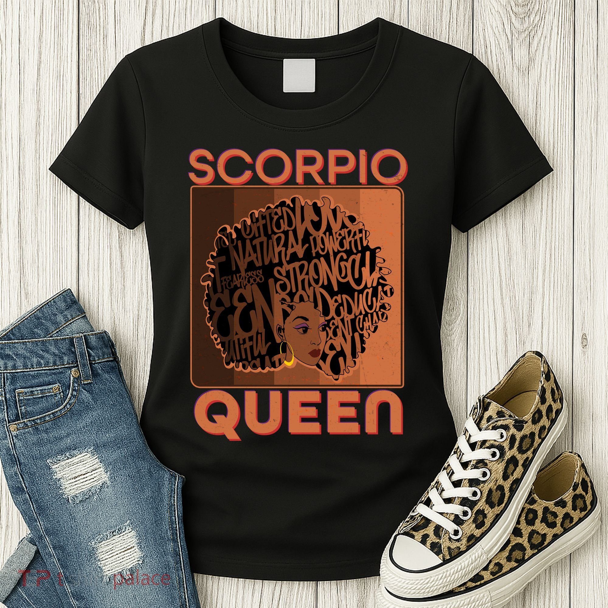 Cool Retro Scorpio Queen Afro Woman Women's T-Shirt