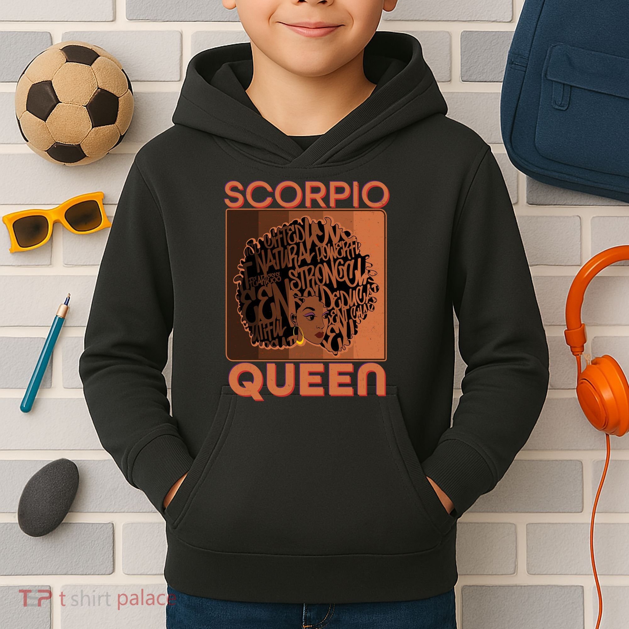 Cool Retro Scorpio Queen Afro Woman Kids Hoodie