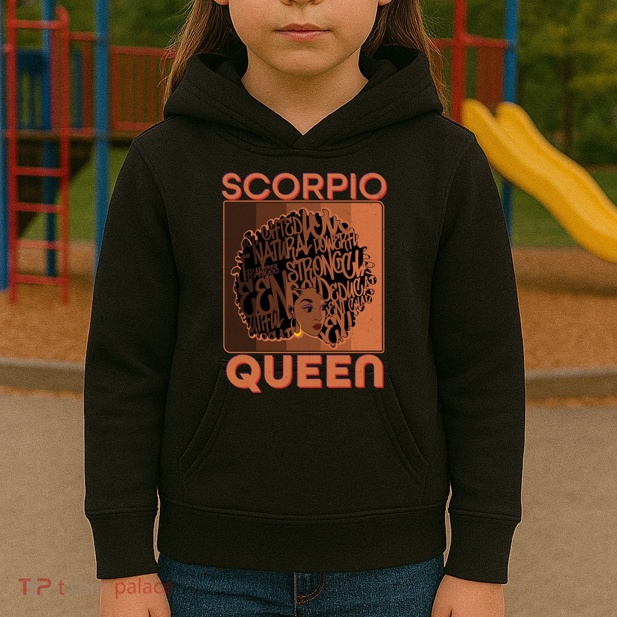 Cool Retro Scorpio Queen Afro Woman Kids Hoodie