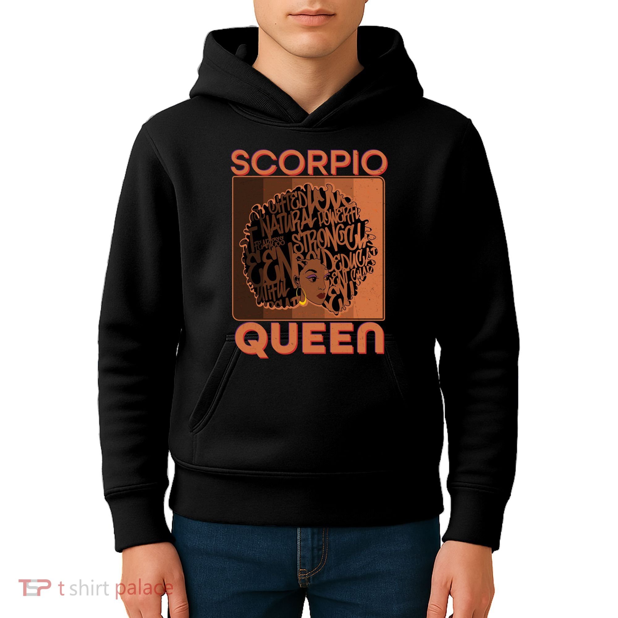 Cool Retro Scorpio Queen Afro Woman Kids Hoodie