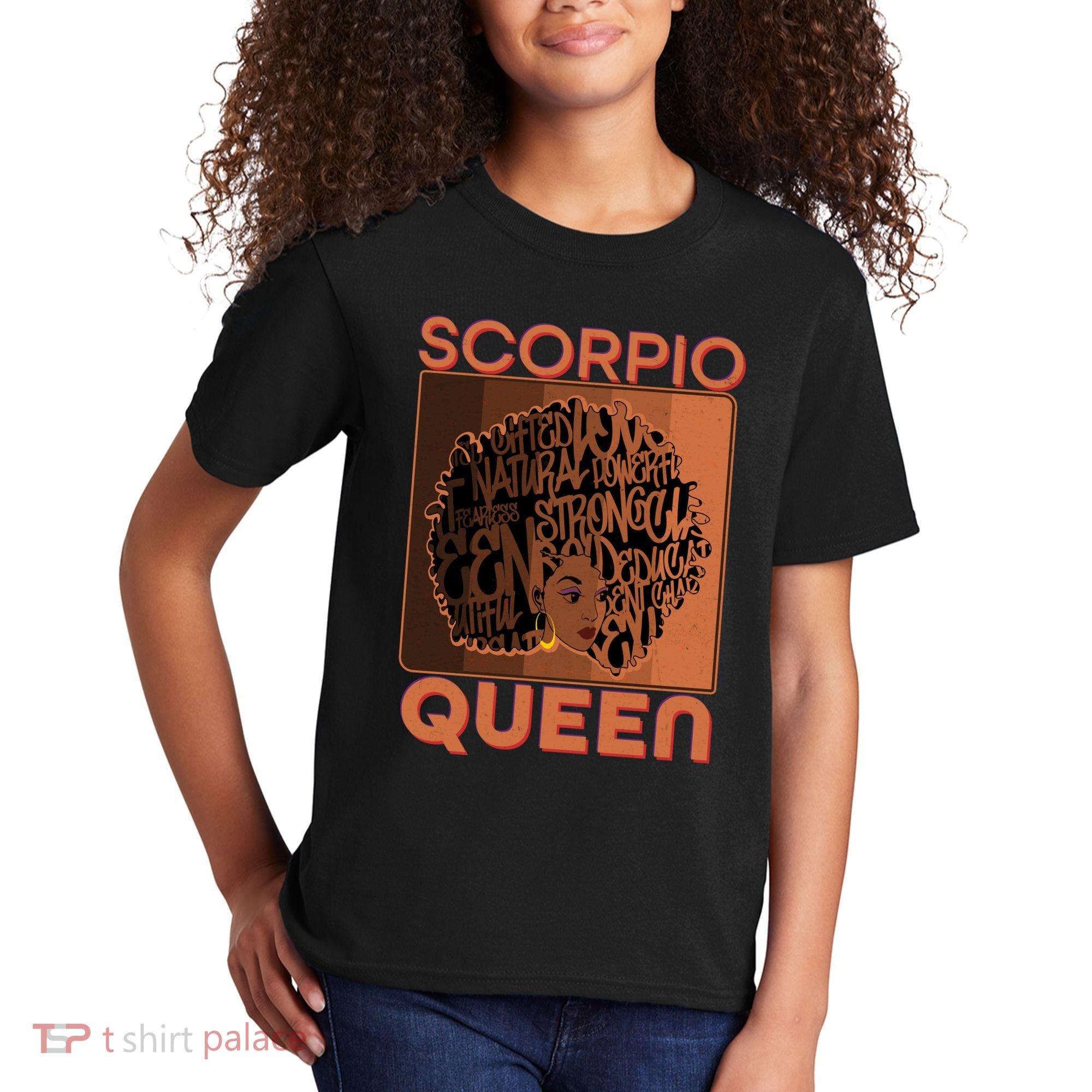 Cool Retro Scorpio Queen Afro Woman Kids T-Shirt
