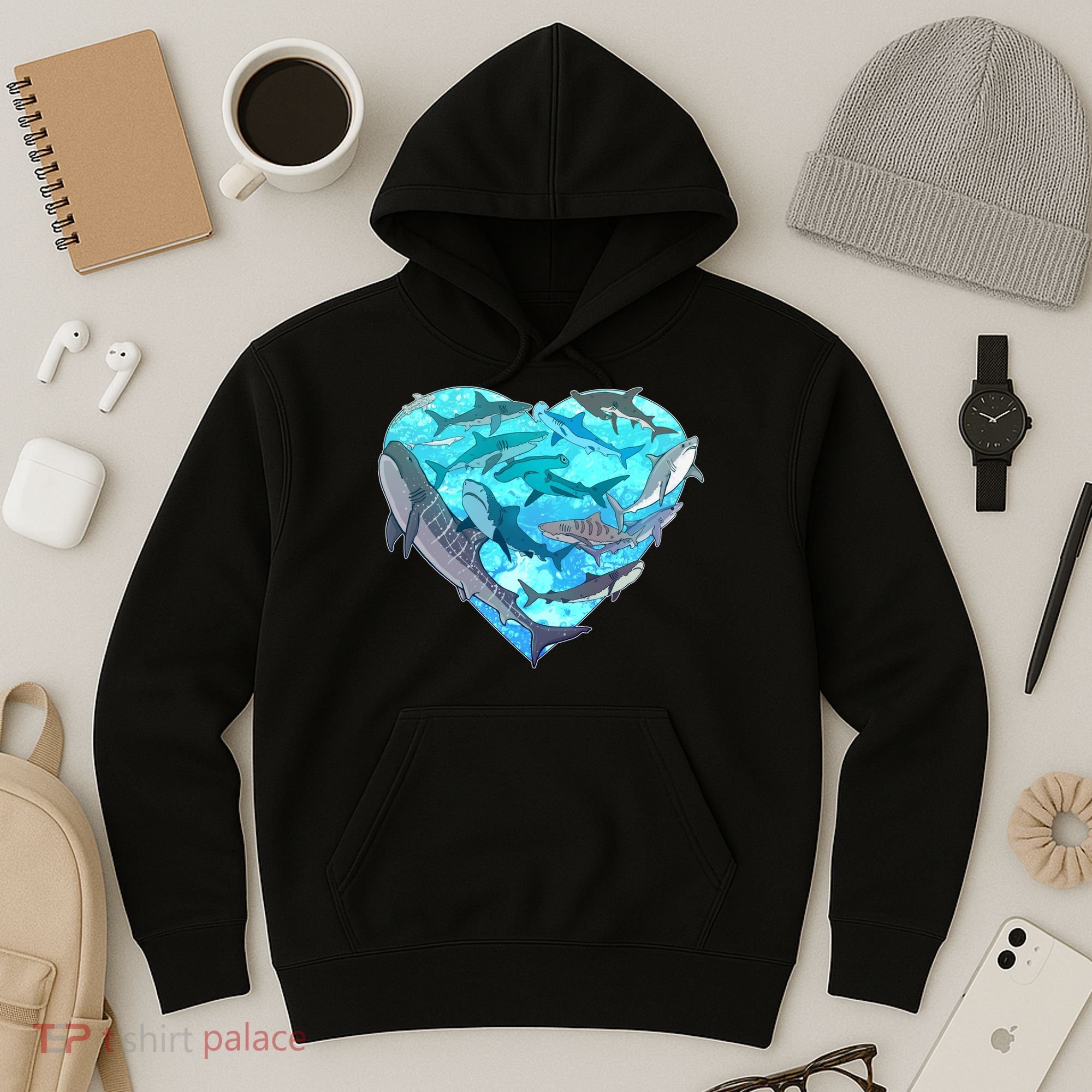 Cool Shark Love Heart Hoodie