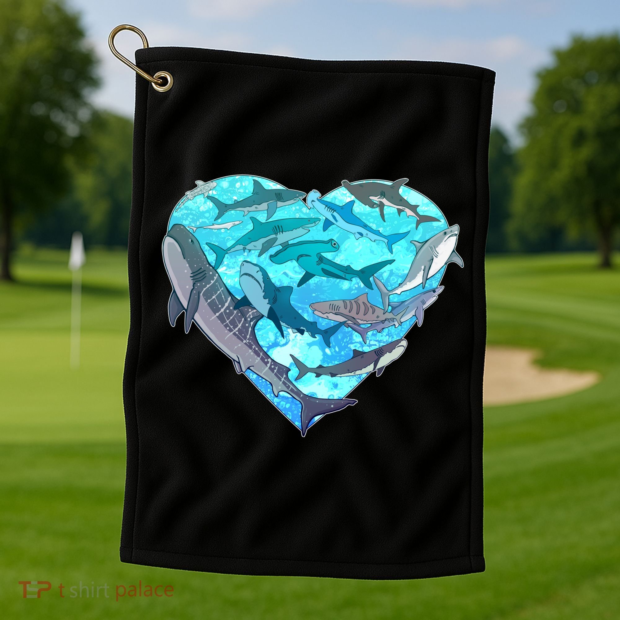 Cool Shark Love Heart Golf Towel