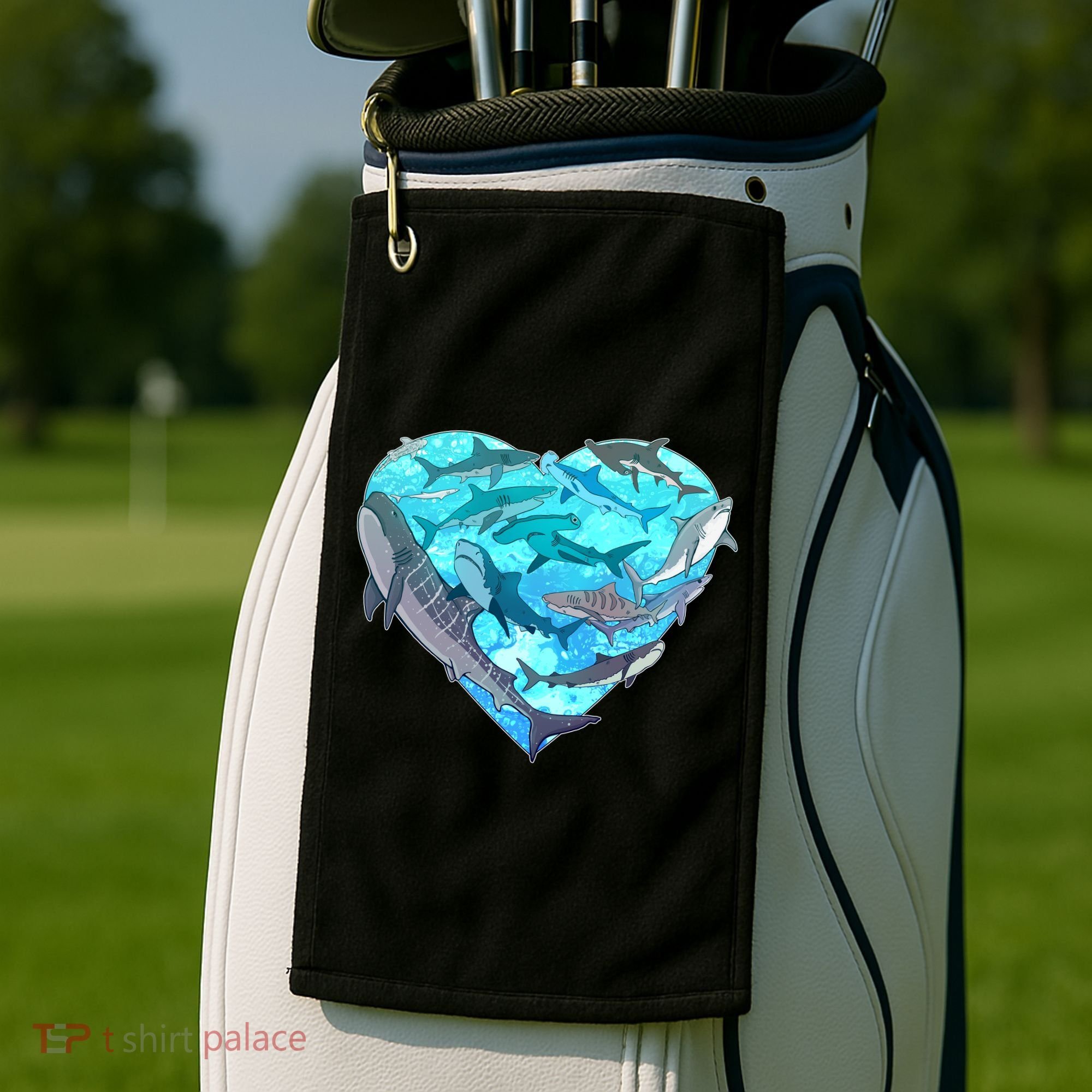 Cool Shark Love Heart Golf Towel