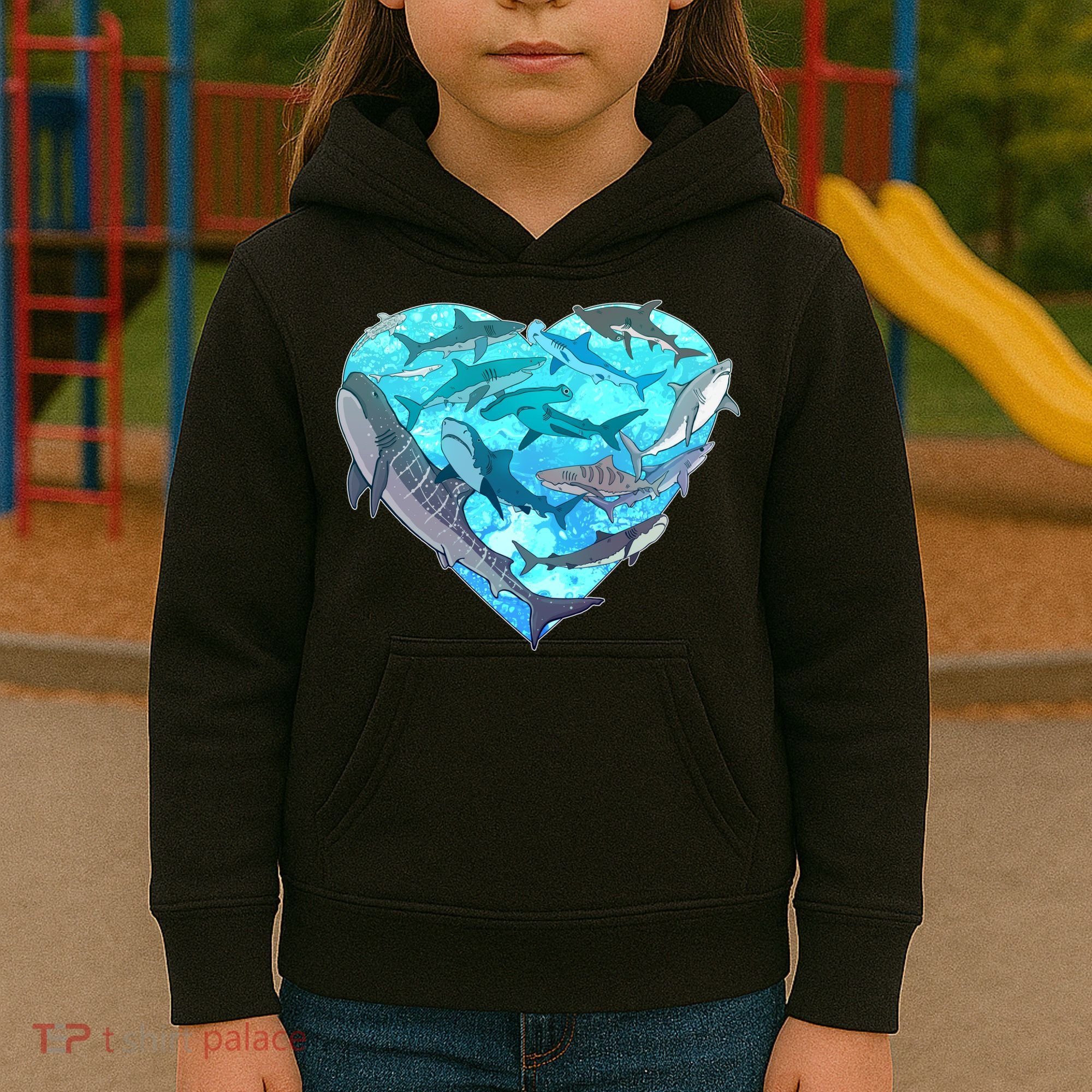 Cool Shark Love Heart Kids Hoodie