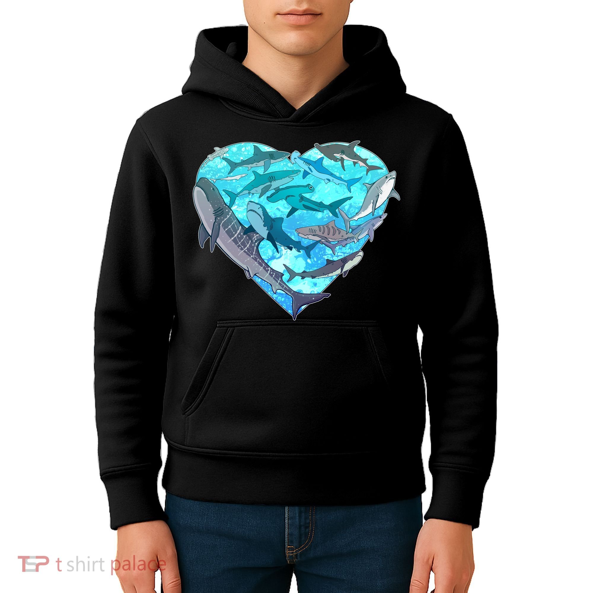 Cool Shark Love Heart Kids Hoodie