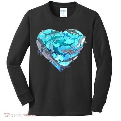 Cool Shark Love Heart Kids Long Sleeve Shirt
