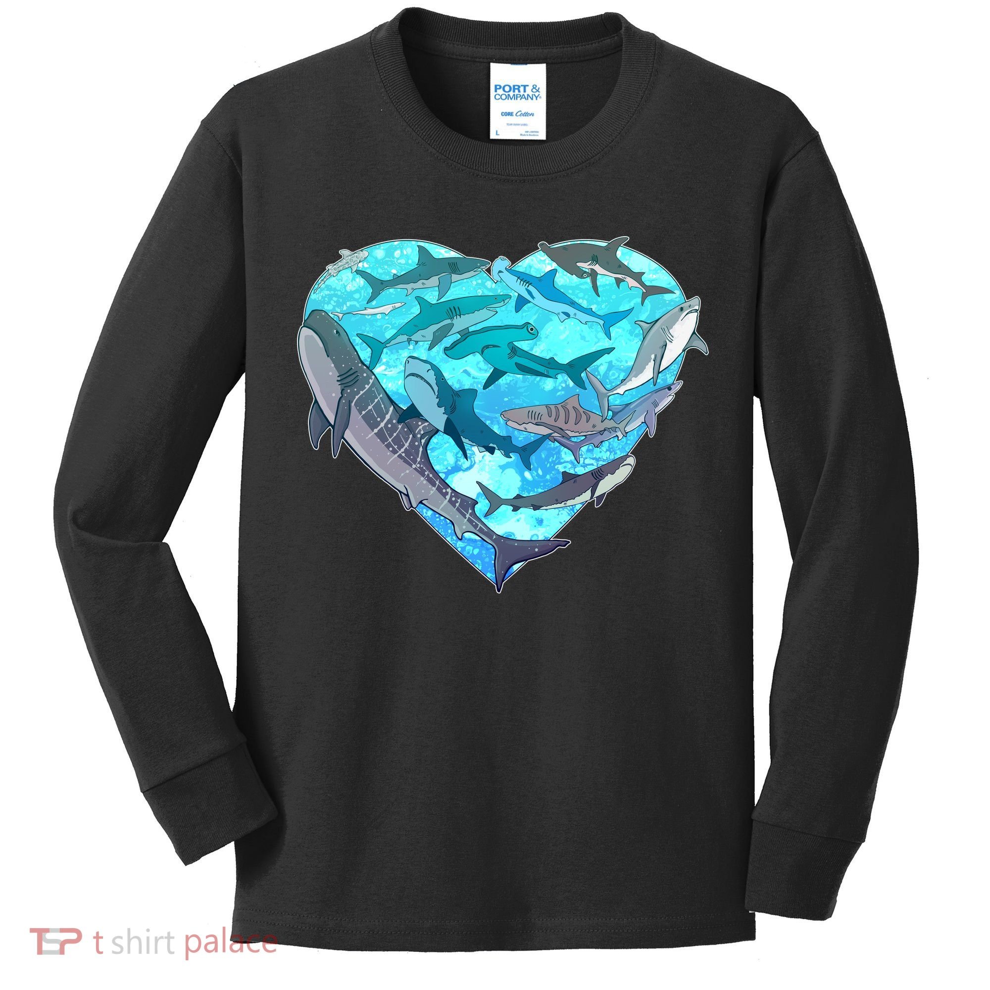 Cool Shark Love Heart Kids Long Sleeve Shirt