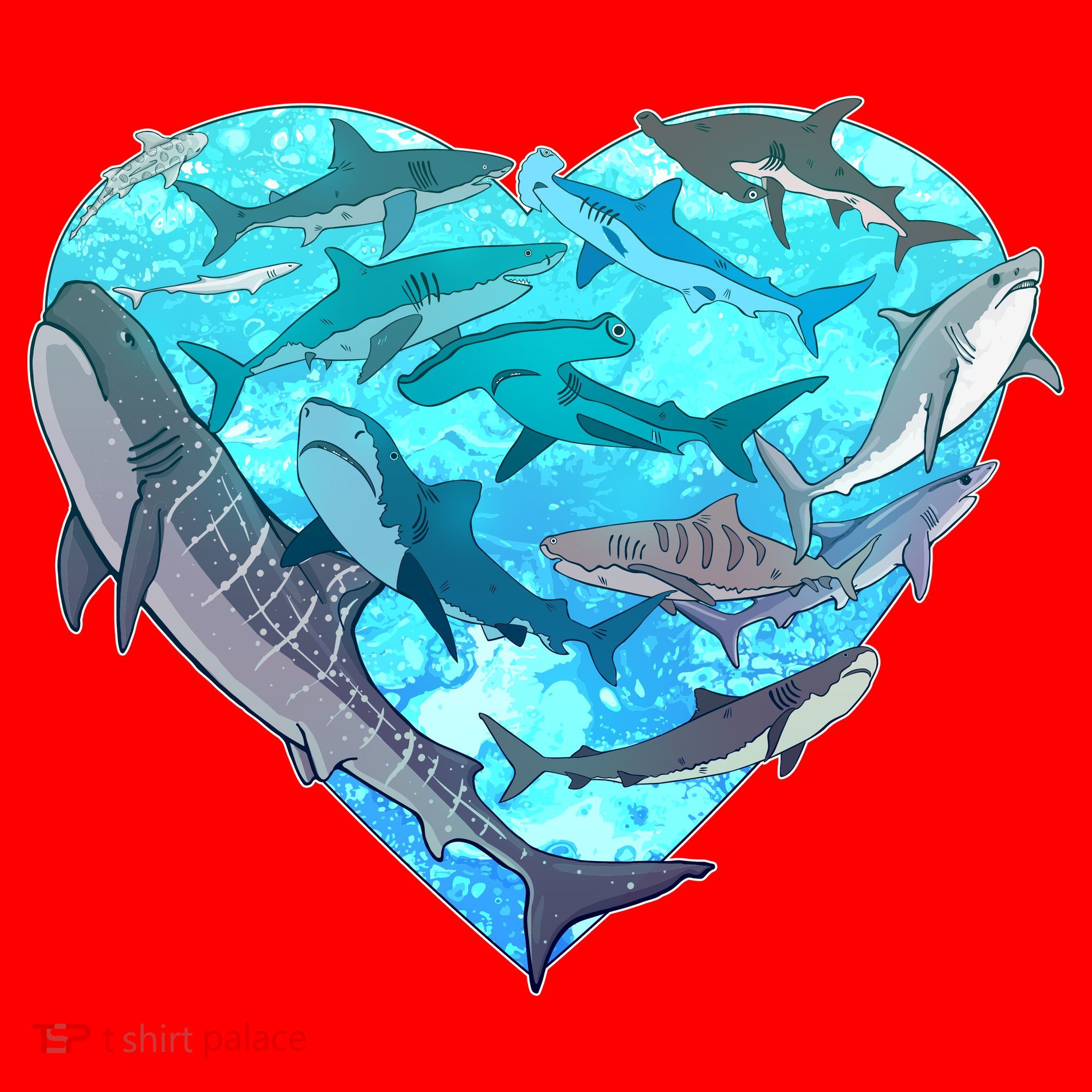 Cool Shark Love Heart Santa Hat