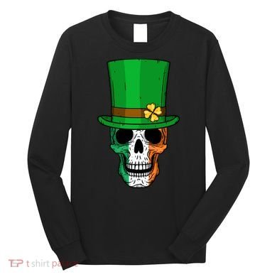 Cool St. Patricks Day Irish Skull Long Sleeve Shirt