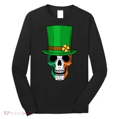 Cool St. Patricks Day Irish Skull Long Sleeve Shirt