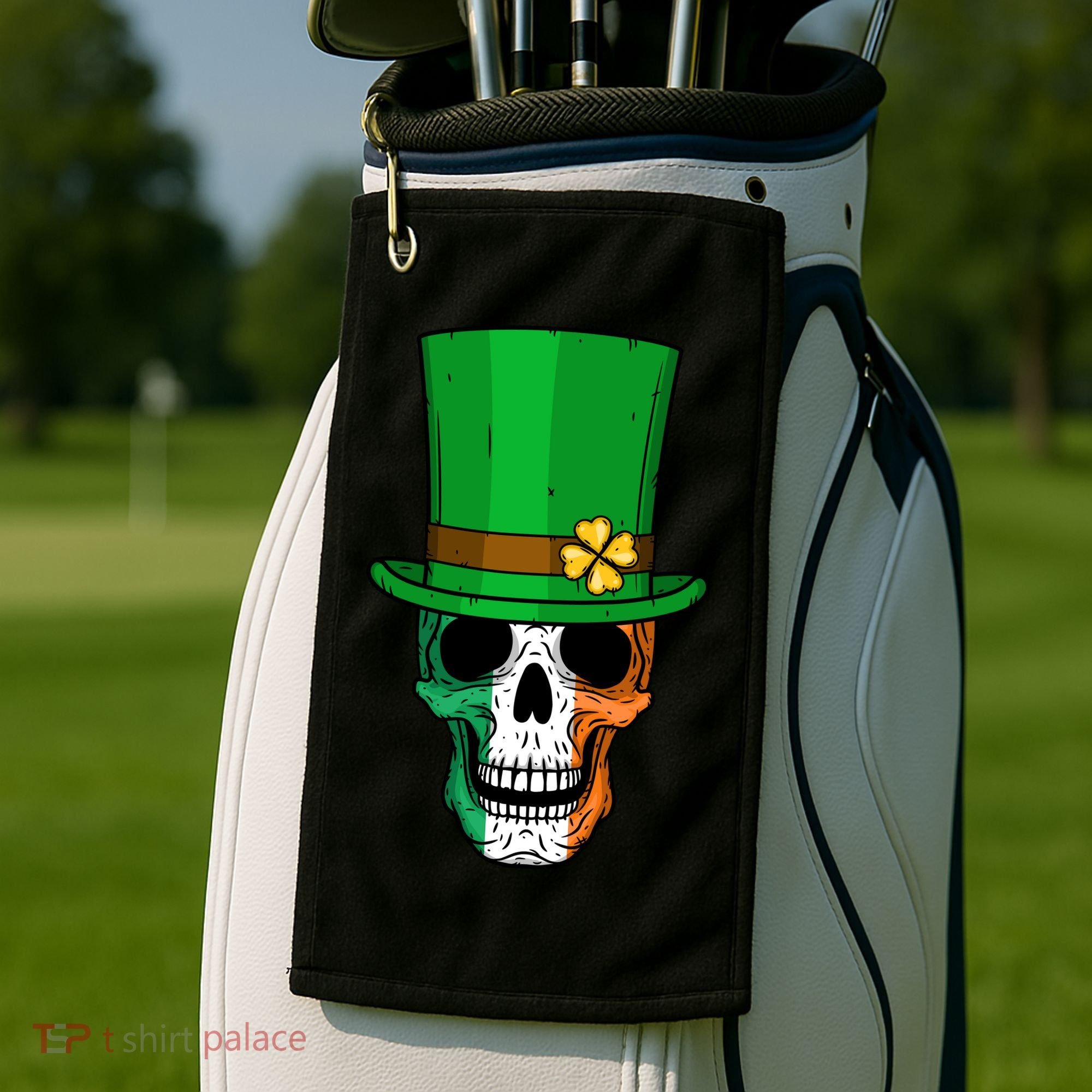 Cool St. Patricks Day Irish Skull Golf Towel