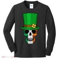 Cool St. Patricks Day Irish Skull Kids Long Sleeve Shirt thumb 0