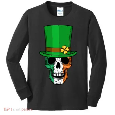 Cool St. Patricks Day Irish Skull Kids Long Sleeve Shirt