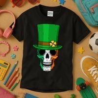 Cool St. Patricks Day Irish Skull Kids T-Shirt thumb 3