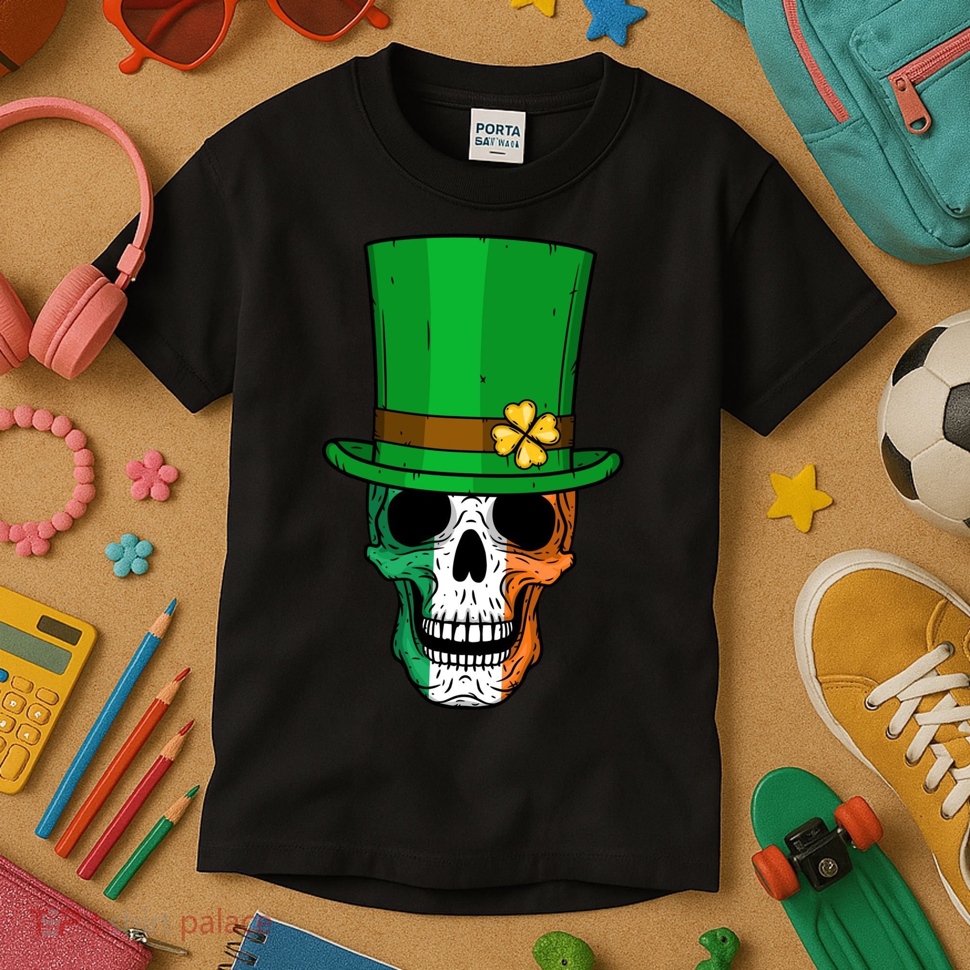 Cool St. Patricks Day Irish Skull Kids T-Shirt