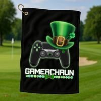 Cool St Patrick's Day Gamerchaun Game Controller Leprechaun Golf Towel thumb 1