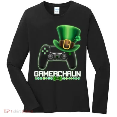 Cool St Patrick's Day Gamerchaun Game Controller Leprechaun Women's Long Sleeve Shirt