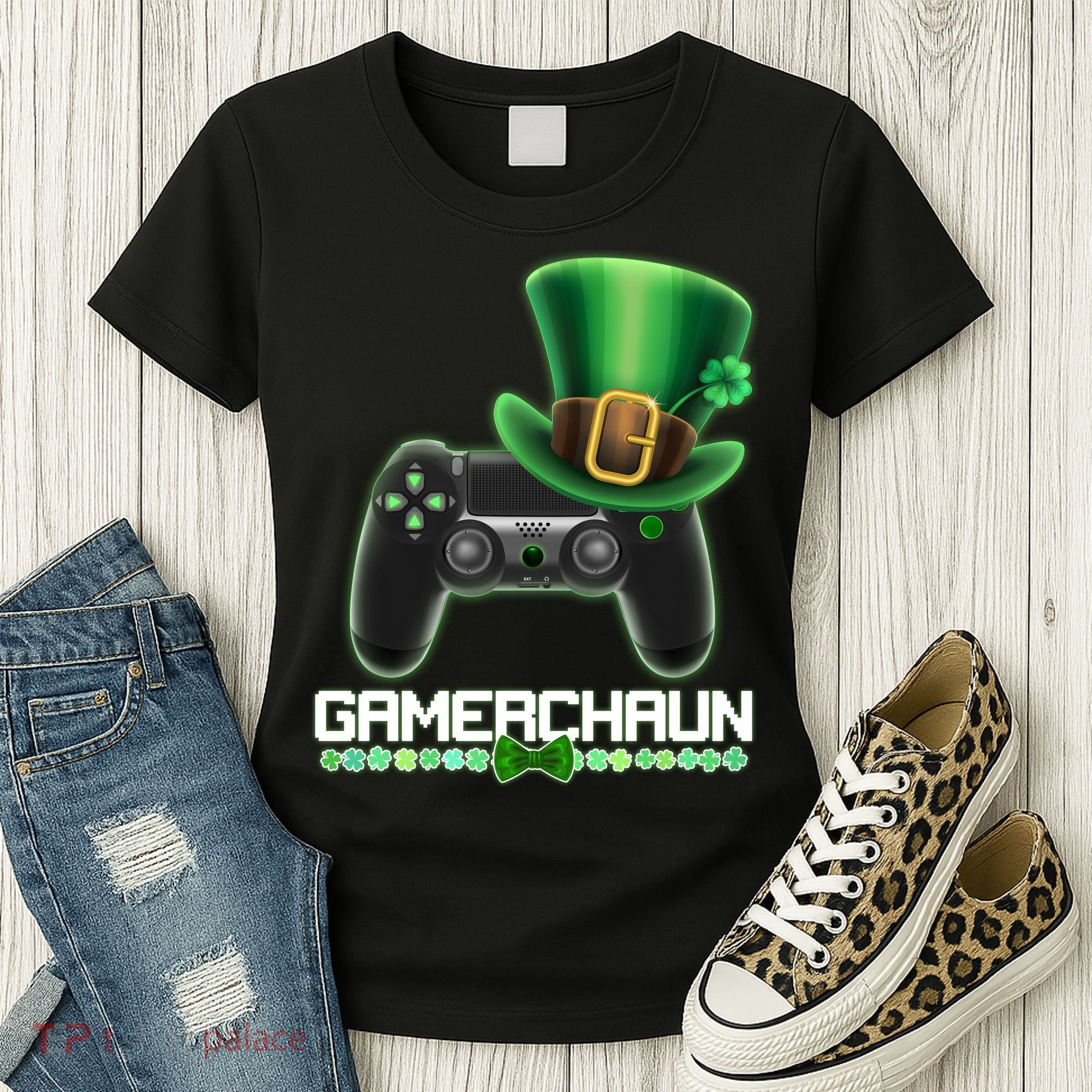 Cool St Patrick's Day Gamerchaun Game Controller Leprechaun Women's T-Shirt