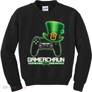 Cool St Patrick's Day Gamerchaun Game Controller Leprechaun Kids Sweatshirt