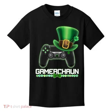 Cool St Patrick's Day Gamerchaun Game Controller Leprechaun Kids T-Shirt