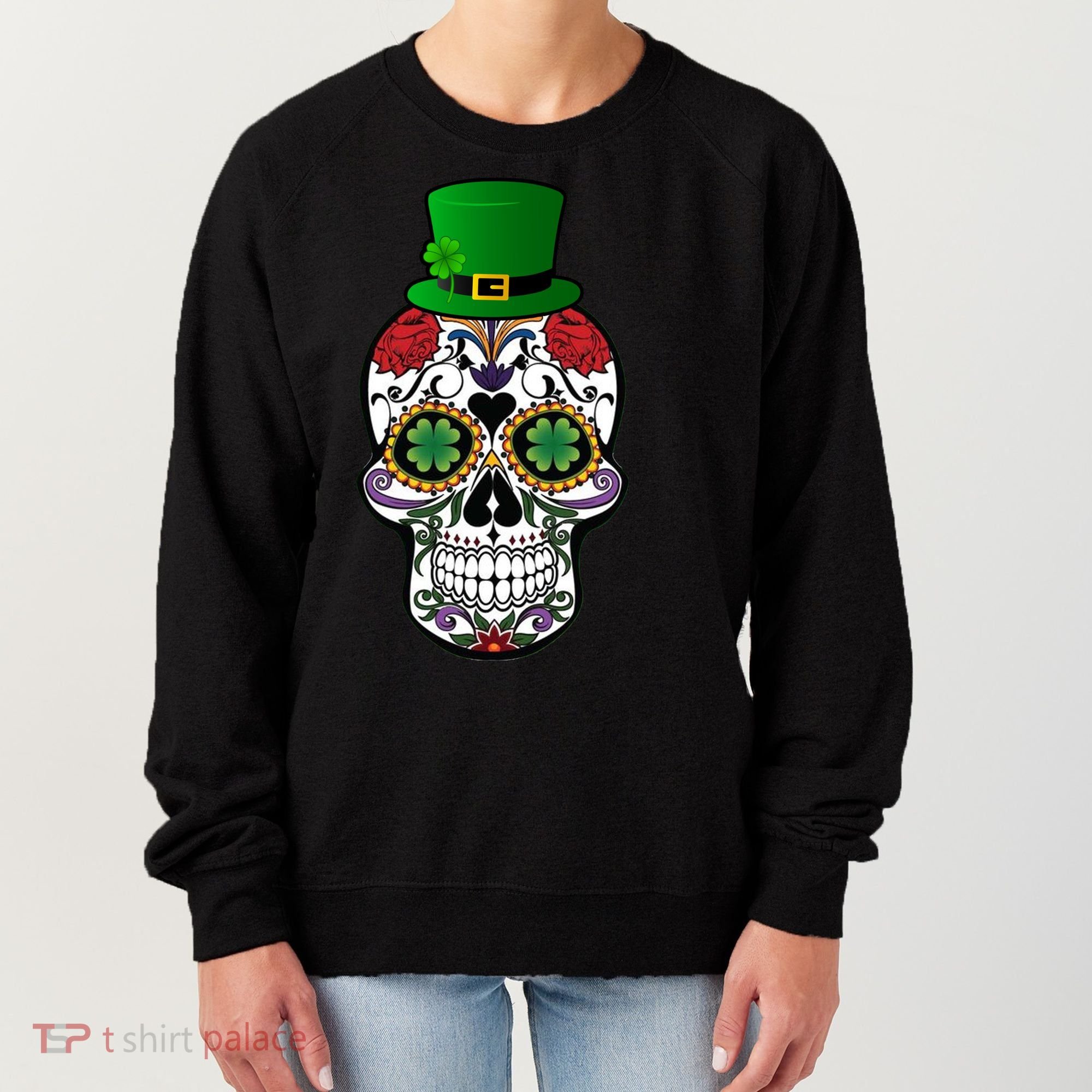 Cool St Patricks Day Irish Day Of The Dead Skull Women's Sweatshirt