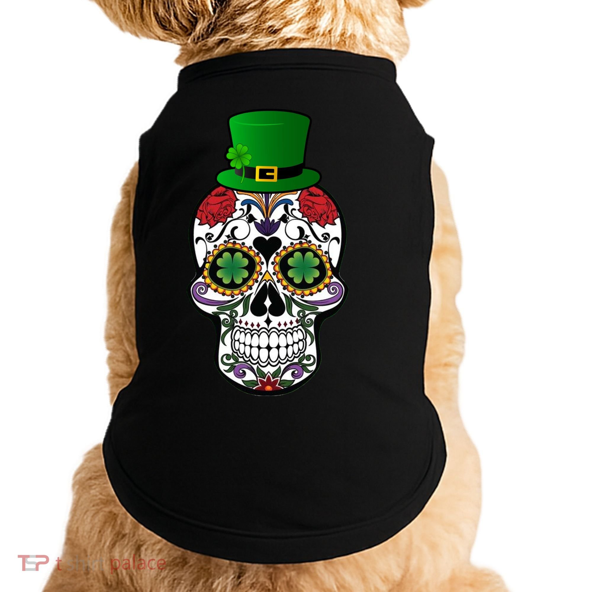 Cool St Patricks Day Irish Day Of The Dead Skull Doggie Tank
