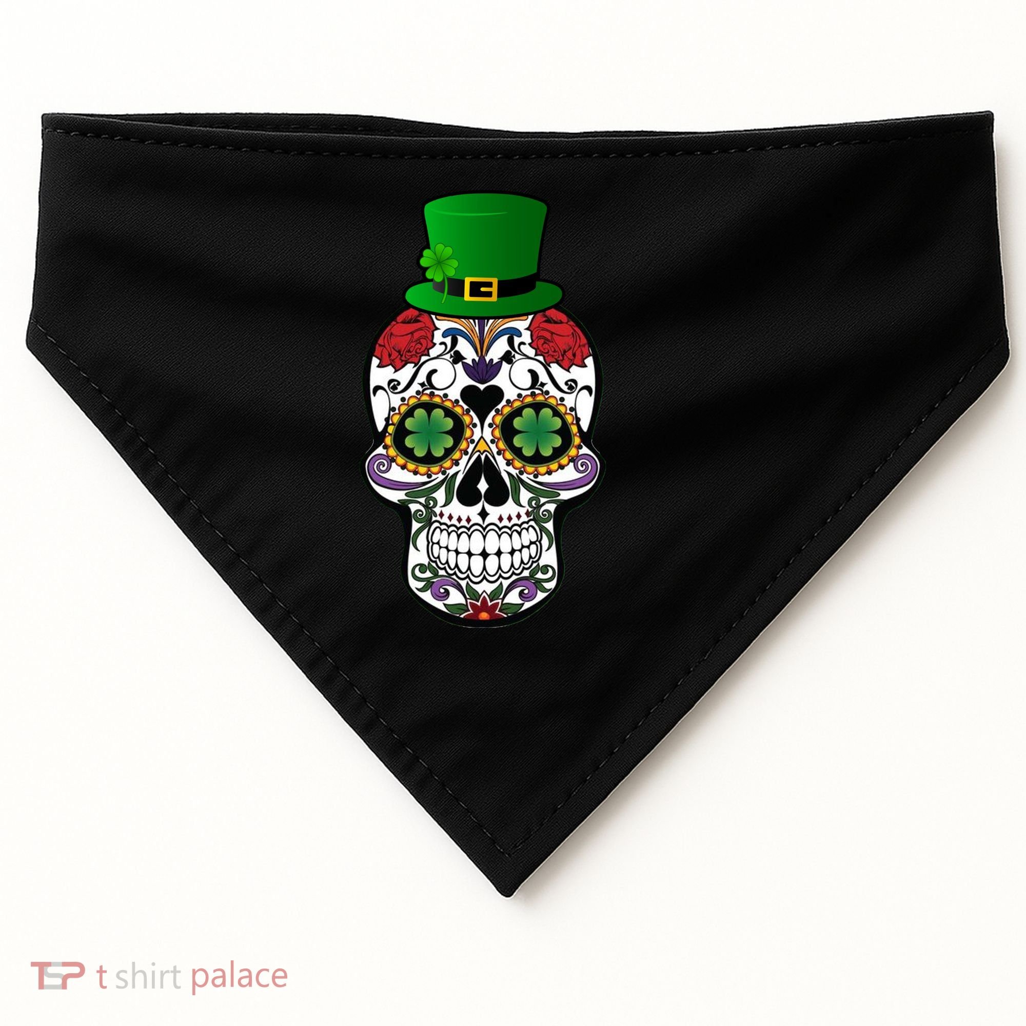 Cool St Patricks Day Irish Day Of The Dead Skull USA-Made Doggie Bandana