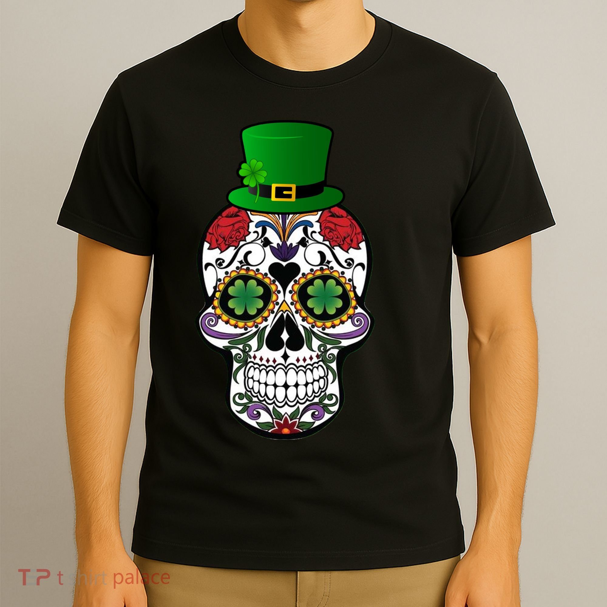 Cool St Patricks Day Irish Day Of The Dead Skull T-Shirt