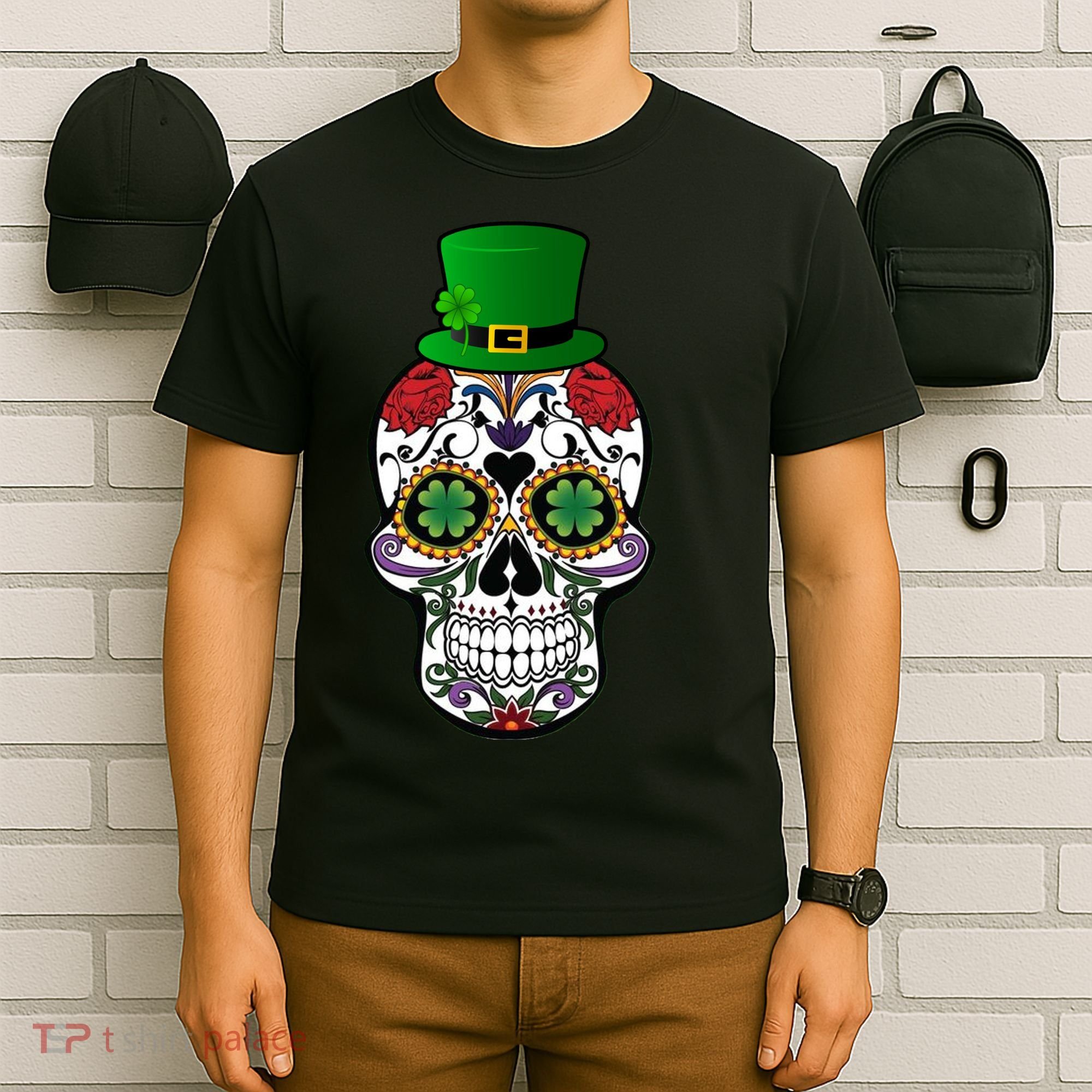 Cool St Patricks Day Irish Day Of The Dead Skull T-Shirt