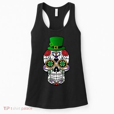 Cool St Patricks Day Irish Day Of The Dead Skull Women's Tank Top