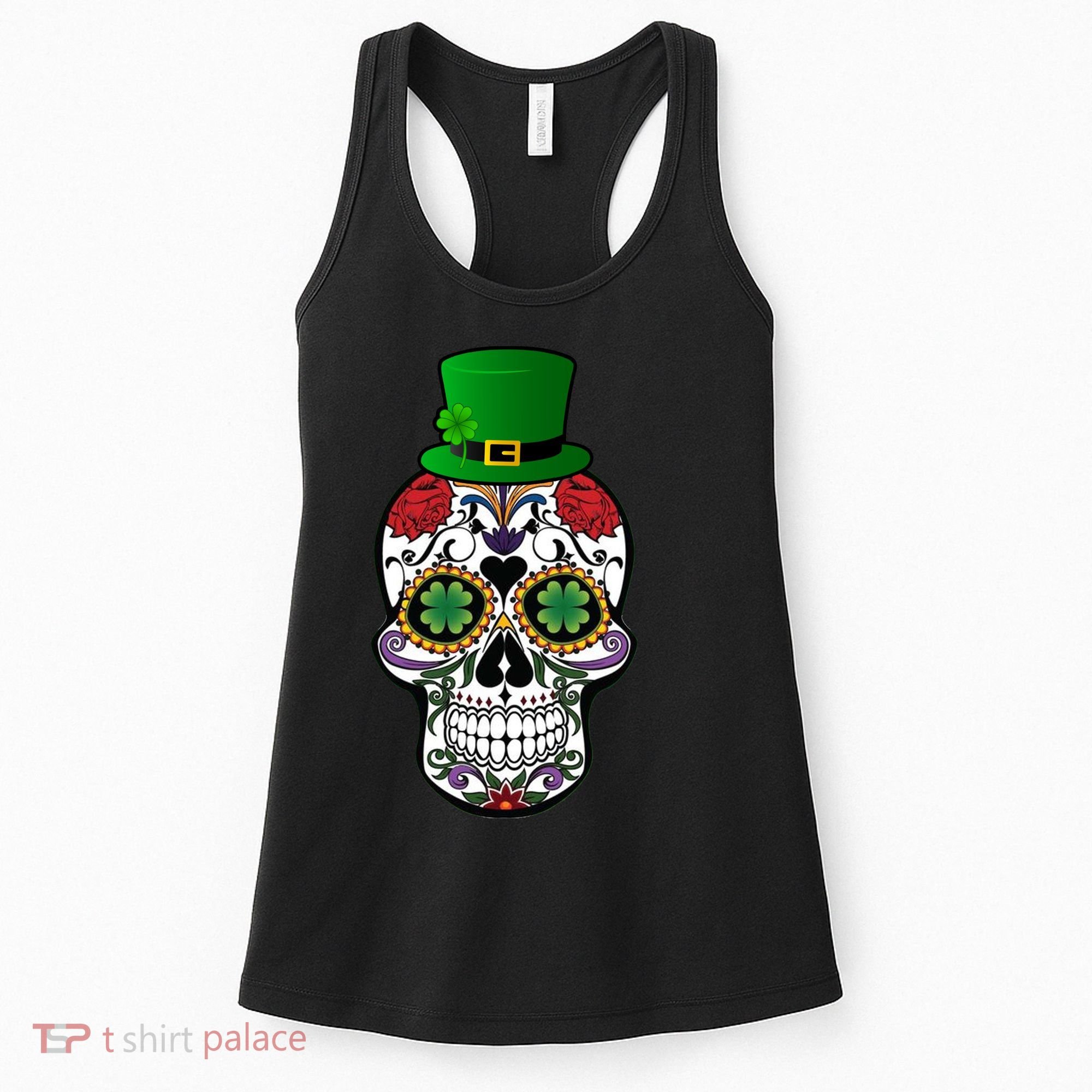 Cool St Patricks Day Irish Day Of The Dead Skull Women's Tank Top