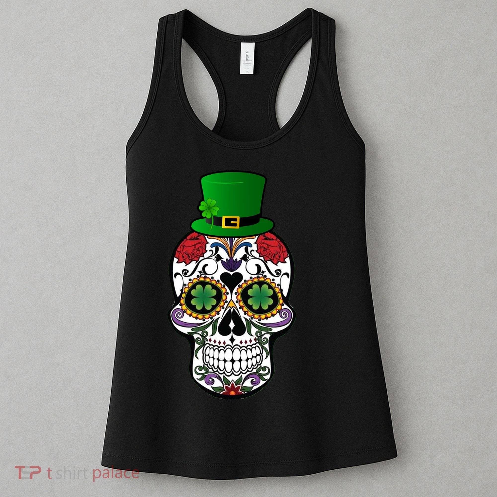 Cool St Patricks Day Irish Day Of The Dead Skull Women's Tank Top