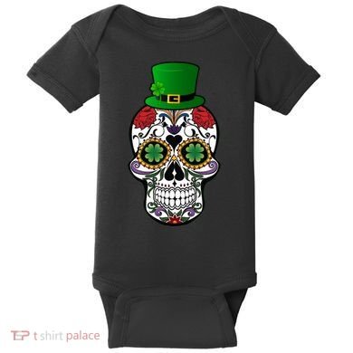 Cool St Patricks Day Irish Day Of The Dead Skull Baby Bodysuit