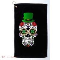 Cool St Patricks Day Irish Day Of The Dead Skull Golf Towel thumb 0