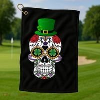 Cool St Patricks Day Irish Day Of The Dead Skull Golf Towel thumb 1