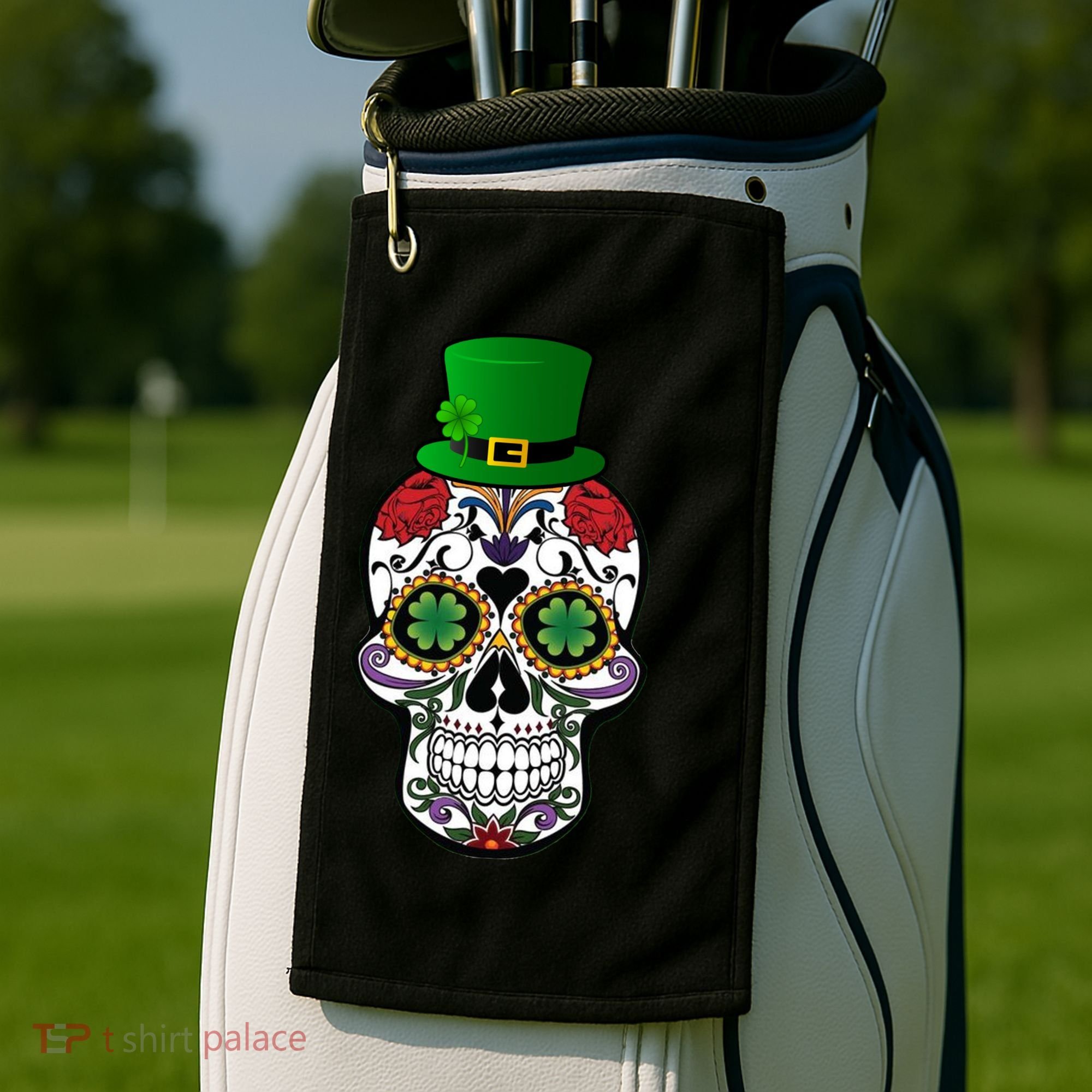 Cool St Patricks Day Irish Day Of The Dead Skull Golf Towel