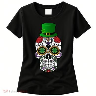 Cool St Patricks Day Irish Day Of The Dead Skull Women's T-Shirt