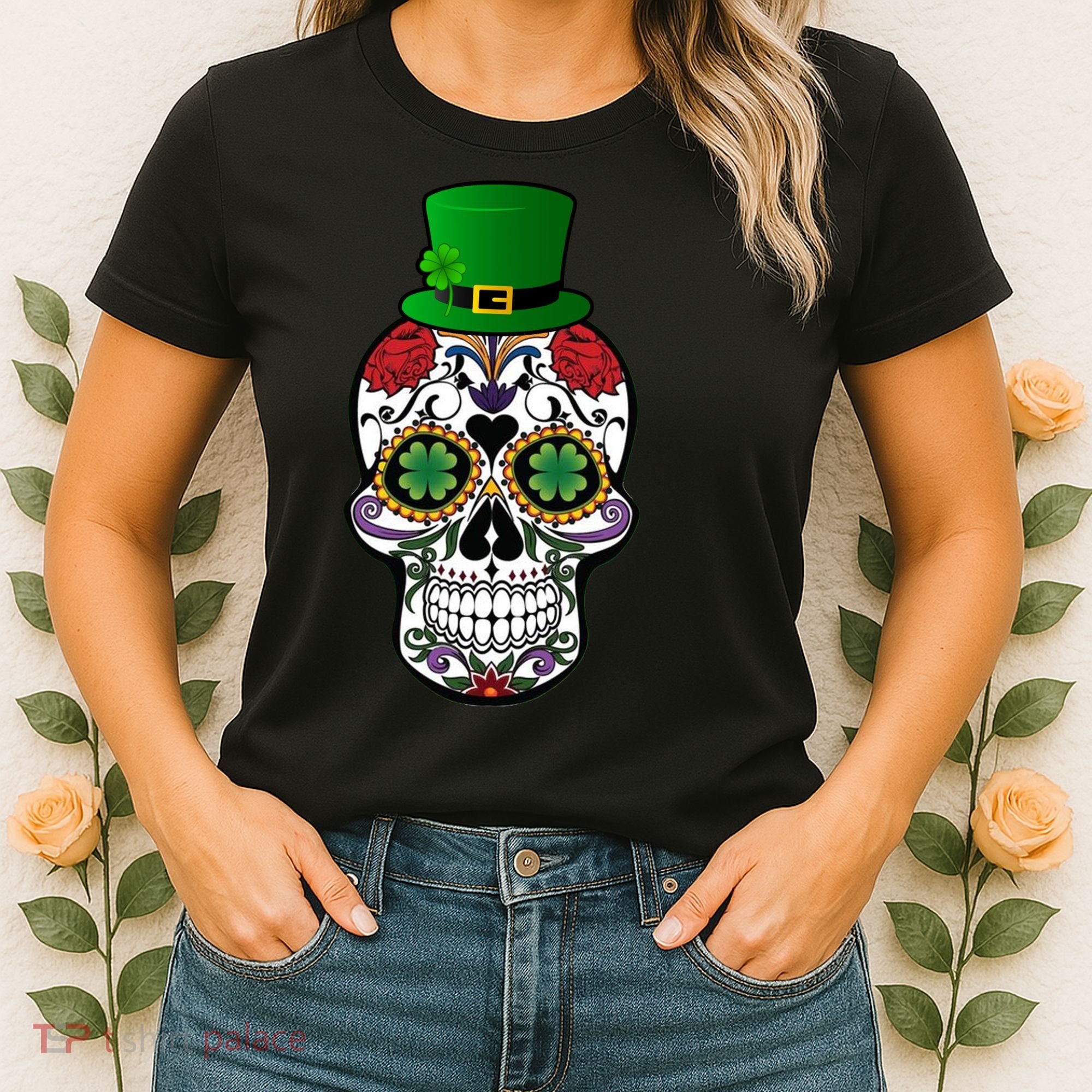 Cool St Patricks Day Irish Day Of The Dead Skull Women's T-Shirt