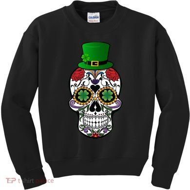 Cool St Patricks Day Irish Day Of The Dead Skull Kids Sweatshirt