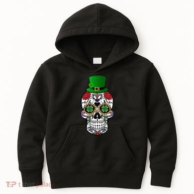 Cool St Patricks Day Irish Day Of The Dead Skull Kids Hoodie