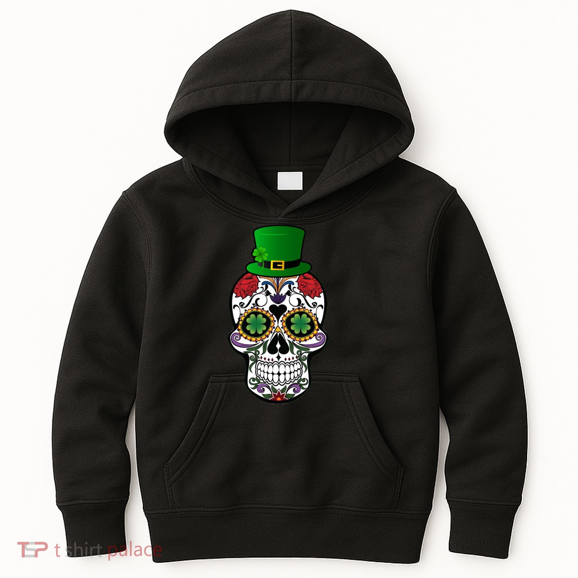 Cool St Patricks Day Irish Day Of The Dead Skull Kids Hoodie
