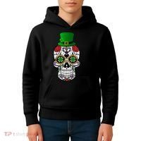 Cool St Patricks Day Irish Day Of The Dead Skull Kids Hoodie thumb 4