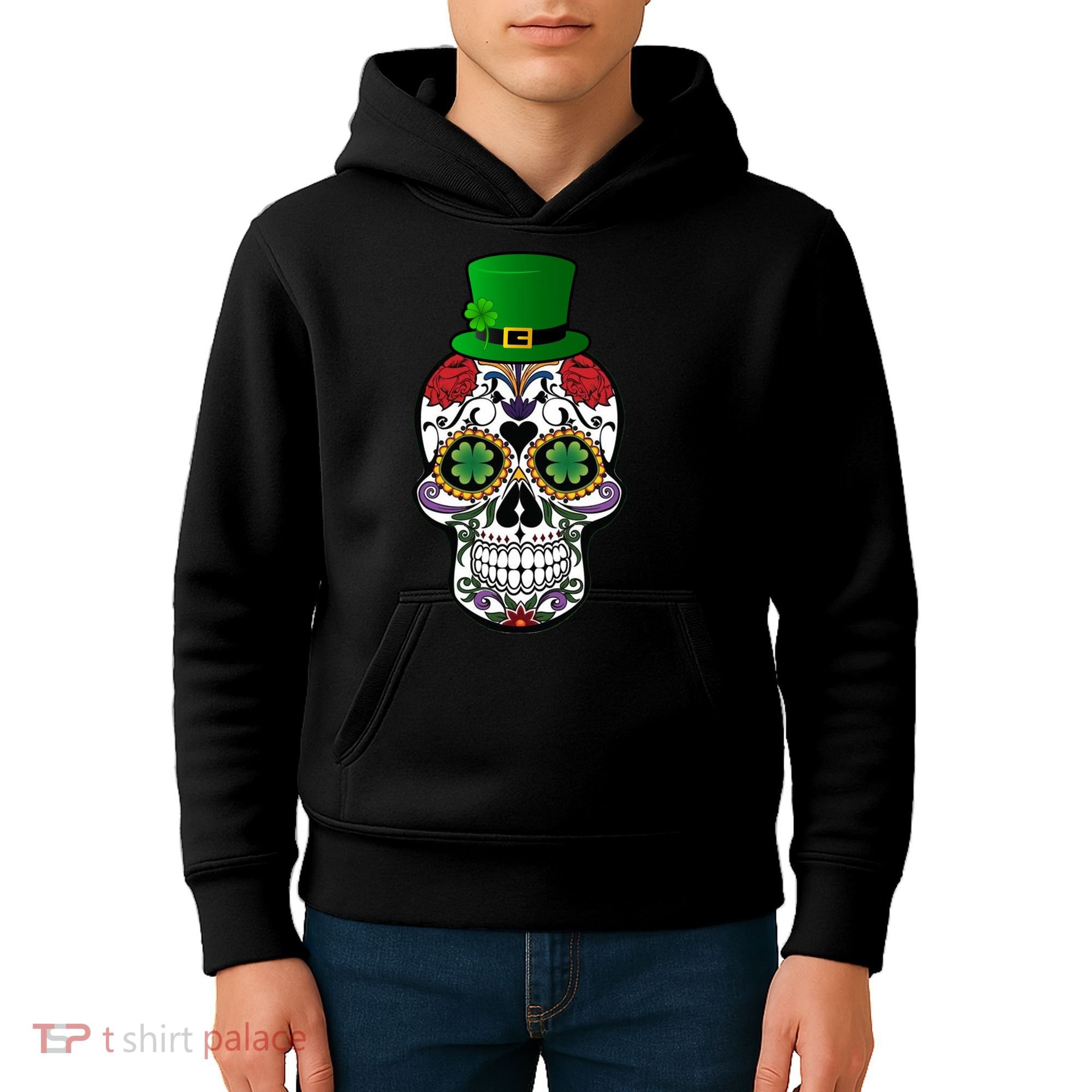 Cool St Patricks Day Irish Day Of The Dead Skull Kids Hoodie